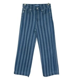 7 For All Mankind Crop‎ Wide-Leg Jeans Women Size 28 Blue Print Button Cotton